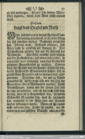 Pohlen fragt das Orakel um Rath