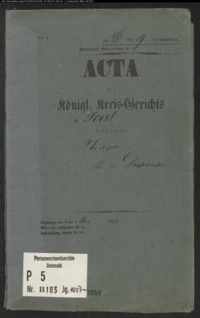 Belegakte zu den Zivilstandsregistern der Dissidenten mit den Orten Lohne und Soest (T 1857-1869)