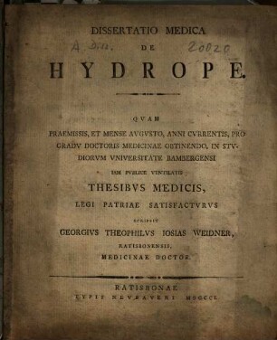 Dissertatio medica de Hydrope