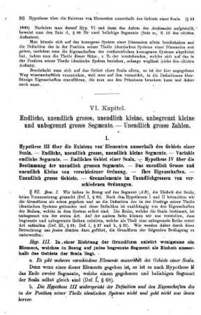 VI. Kapitel. Endliche, unendlich grosse, unendlich kleine, unbegrenzt kleine und unbegrenzt grosse Segmente. - Unendlich grosse Zahlen.