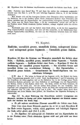 VI. Kapitel. Endliche, unendlich grosse, unendlich kleine, unbegrenzt kleine und unbegrenzt grosse Segmente. - Unendlich grosse Zahlen.
