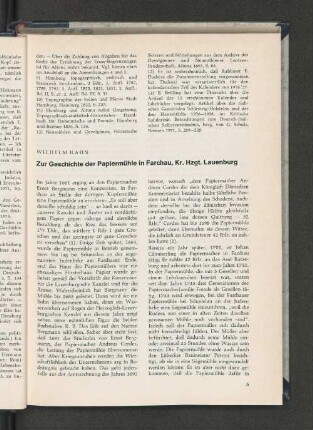Zur Geschichte der Papiermühle in Farchau, Kr. Hzgt. Lauenburg.
