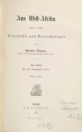 Aus West-Afrika : 1873 - 1876 ; Erlebnisse und Beobachtungen. Erster Theil