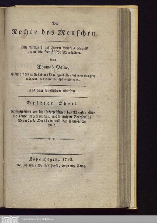 Theil 3: Sendschreiben an die Unterzeichner der Adressen über die letzte Proclamation, nebst einigen Briefen an Dundas, Onslow und das französische Volk