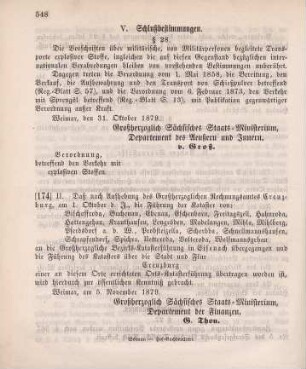174. Ministerial-Bekanntmachung, die Katasterführung für die zum vormaligen Rechnungsamt Creuzburg gehörigen Ortschaften betreffend