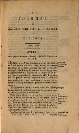 Journal of natural philosophy, chemistry and the arts. 17, N.S., 17. 1807