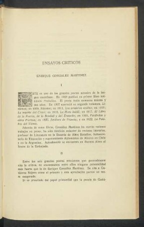 Ensayos críticos : Enrique González Martínez