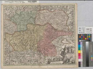 Niederösterreich (Erzherzogtum) Übersichtskarte Archiducatus Austriae inferioris accuratissima tabula 1.H. 18.Jh. 4 dt. Meilen = 6,8 cm 47 x 56 farb. Kupferstich: Matthäus Seutter, Augsburg B I Nr. 15