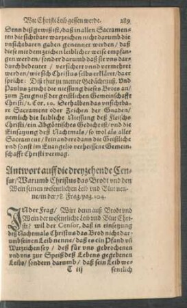 Antwort auff die dreyzehende Censur ...