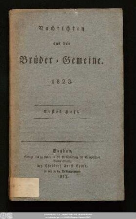 1823: Nachrichten aus der Brüder-Gemeine