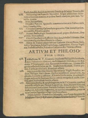 Artium Et Philosophiae Libri.