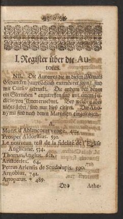 I. Register über die Autores.