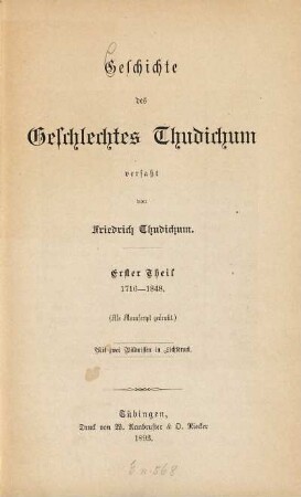 Geschichte des Geschlechtes Thudichum, 1. 1716 - 1848