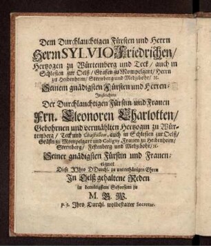 Widmung des Autors an Sylvius Friedrich  und an Eleonore Charlotte 
