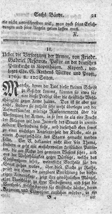 Ueber die Versorgung der Armen.