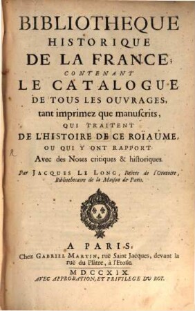 Bibliotheque historique de la France