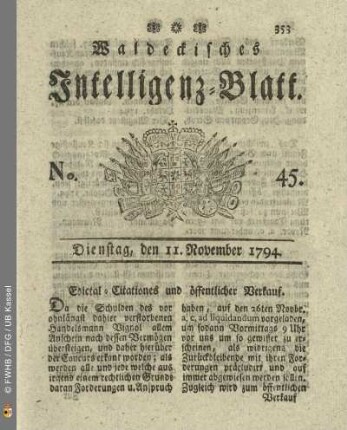 No. 45. Dienstag, den 11. November 1794