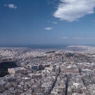 Athen, Lykabettos-Blick. Altes Schloss, Akropolis und Piräus