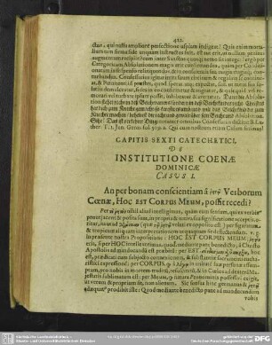 Capitis Sexti Catechetici. De Institutione Coenae Dominicae