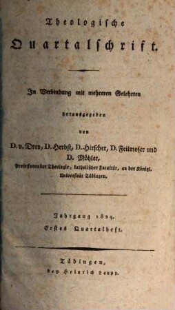 Theologische Quartalschrift : ThQ ; Tübingen. 11. 1829