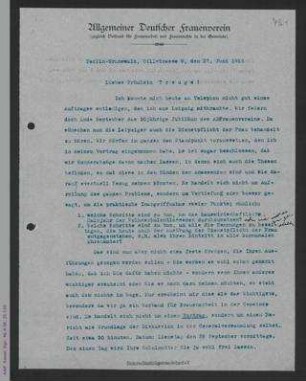Brief von Helene Lange an Margarete Treuge