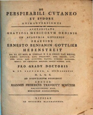 De Perspirabili Cvtaneo Et Svdore Animadversiones
