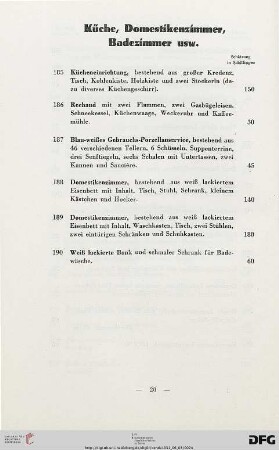 Küche, Domestikenzimmer, Badezimmer usw. (Nr. 185-190)