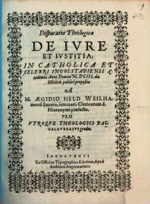 Disputatio Theologica De Ivre Et Ivstitia