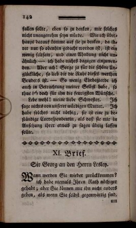 XI. Brief. Sir Georg an den Herrn Lesley.