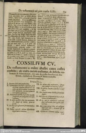 Consilium CV. De testamento a milite illustri extra castra confecto; [...]