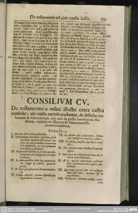 Consilium CV. De testamento a milite illustri extra castra confecto; [...]