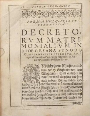 Decretorvm Matrimonialivm In Dioecesana Synodo Constantiensi Editorvm, Atque ab omnibus Parochis & curatis bis in Anno e Cancellis publicandorum.