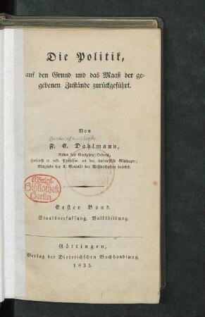 Bd. 1: Staatsverfassung. Volksbildung