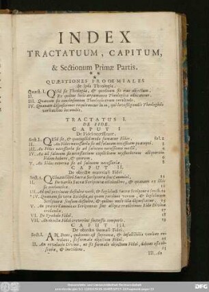 Index Tractatuum, Capitum, & Sectionum Primae Partis.