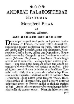 Andreae Palaeosphyrae Historia Monasterii Etal ad Maurum Abbatem