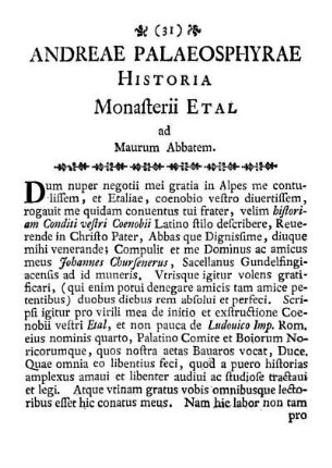 Andreae Palaeosphyrae Historia Monasterii Etal ad Maurum Abbatem