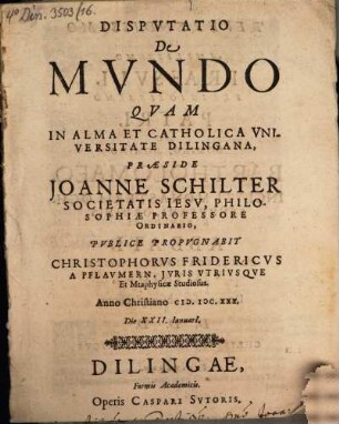 Dispvtatio De Mvndo