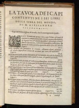 La Tavola Dei Capi Contenutine I Sei Libri Della Sfera Del Mondo ...