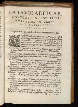 La Tavola Dei Capi Contenutine I Sei Libri Della Sfera Del Mondo ...