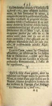 Arrêté du Parlement séant à Rouen portant fixation d'objets des demonstrances au Roi au sujet des édits du mois d'Avril 1763