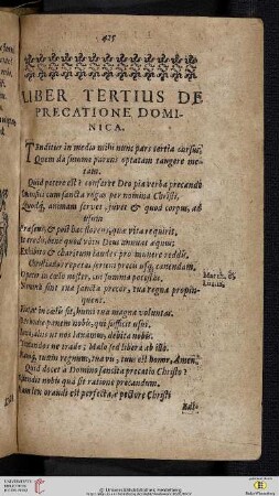 Liber tertius de precatione dominica