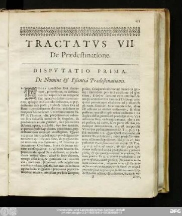 Disputatio Prima. De Nomine & Eßentiâ Praedestinationis.