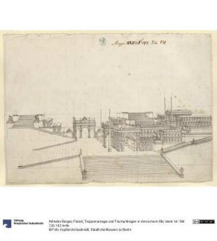 Palast, Treppenanlage und Triumphbogen in römischem Stil