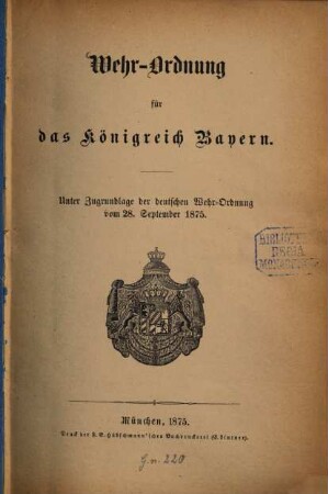 Wehr-Ordnung für das Königreich Bayern