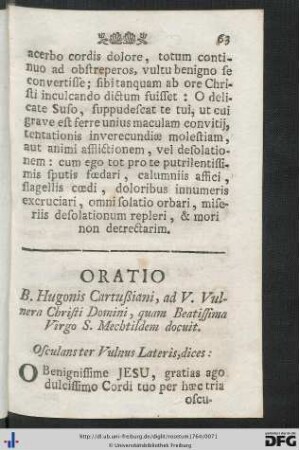 Oratio B. Hugonis Cartußiani, ad V. Vulnera Christi Domini.