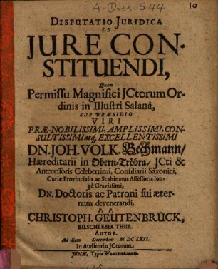 Disputatio Iuridica De Iure Constituendi