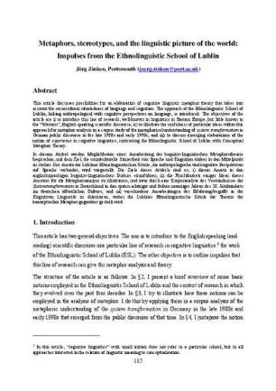 Metaphors, stereotypes, and the linguistic picture of the world