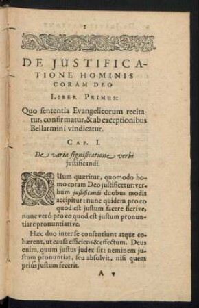 De Iustificatione Hominis Coram Deo Liber Primus: