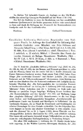 Geschichte Schleswig-Holsteins, begründet von Volquart Pauls, im Auftrage der Gesellschaft für Schleswig-Holsteinische Geschichte unter Mitarb. von Fritz Hähnsen und Alexander Scharff hrsg. von Olaf Klose, Bd. 2, Lfg. 3 : Neumünster, Wachholtz, 1964