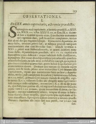 I. De LXX. annis captivitatis, a Ieremia praedictis